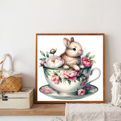 Rabbit And Peony - Full Round Drill Diamond Painting 40*40CM