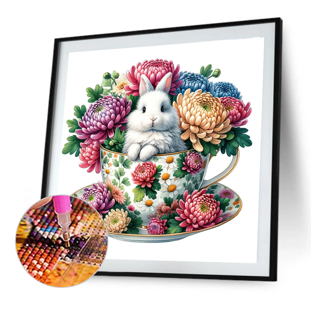 Rabbit And Big Chrysanthemum - Full Round Drill Diamond Painting 40*40CM