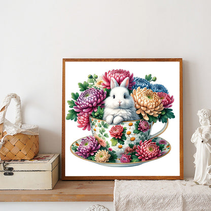 Rabbit And Big Chrysanthemum - Full Round Drill Diamond Painting 40*40CM