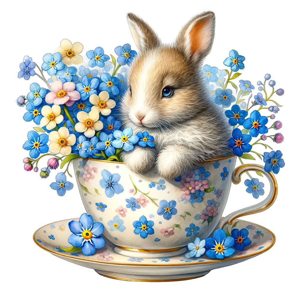 Rabbit And Blue Star Flower - Full Round Drill Diamond Painting 40*40CM