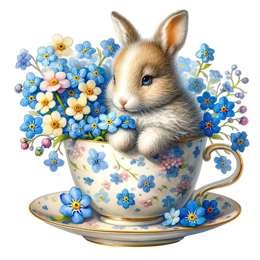 Rabbit And Blue Star Flower - Full Round Drill Diamond Painting 40*40CM