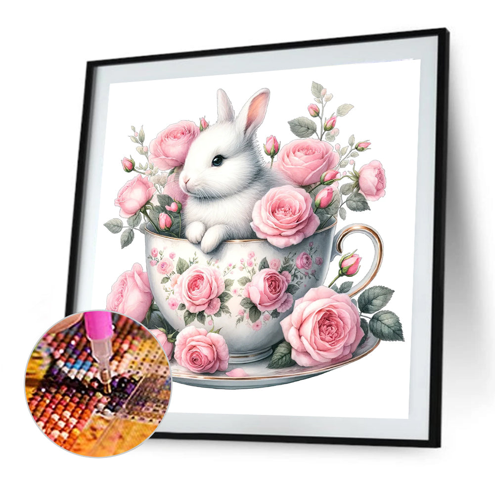Rabbit And Rose - Full Round Drill Diamond Painting 40*40CM