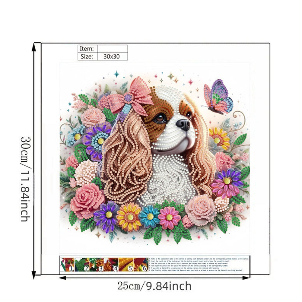 Flower Puppy - Special Shaped Drill Diamond Painting 30*30CM