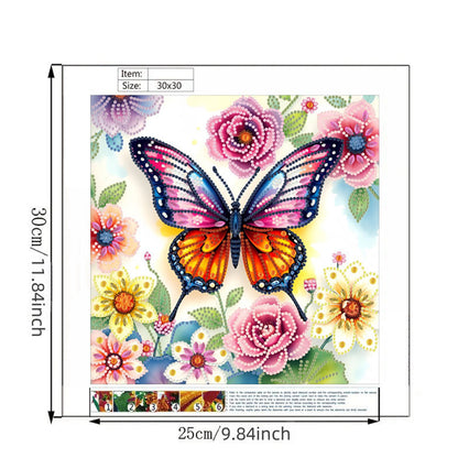 Flower And Butterfly - Special Shaped Drill Diamond Painting 30*30CM