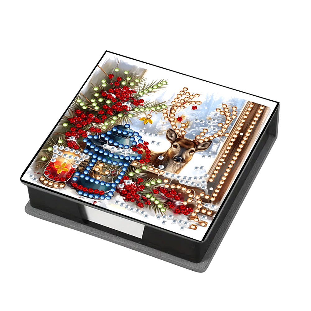 5D DIY Leather Xmas Diamond Painting Notecard Box Gem Art Sticky Note Holder