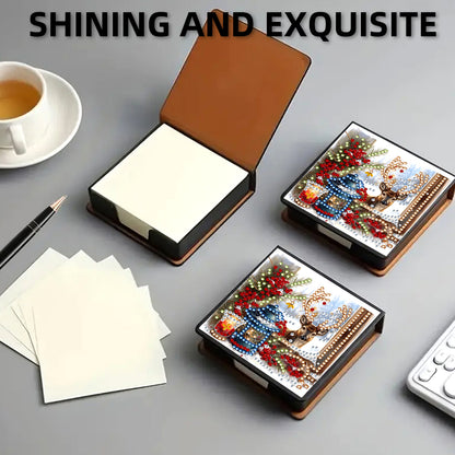 5D DIY Leather Xmas Diamond Painting Notecard Box Gem Art Sticky Note Holder