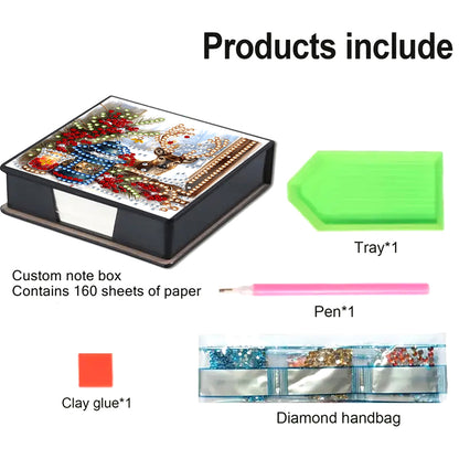 5D DIY Leather Xmas Diamond Painting Notecard Box Gem Art Sticky Note Holder