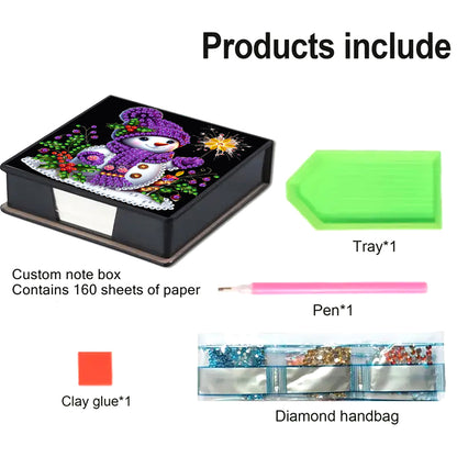 5D DIY Leather Xmas Diamond Painting Notecard Box Gem Art Sticky Note Holder