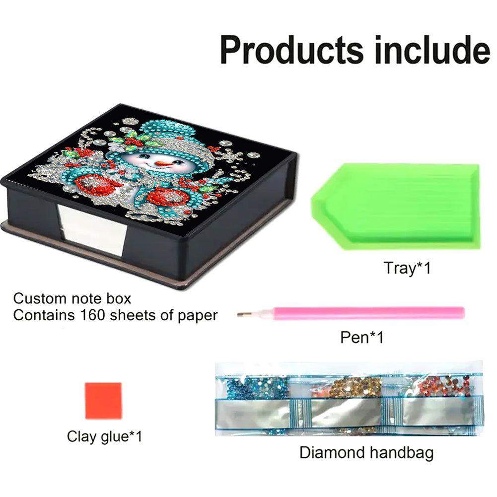 5D DIY Leather Xmas Diamond Painting Notecard Box Gem Art Sticky Note Holder