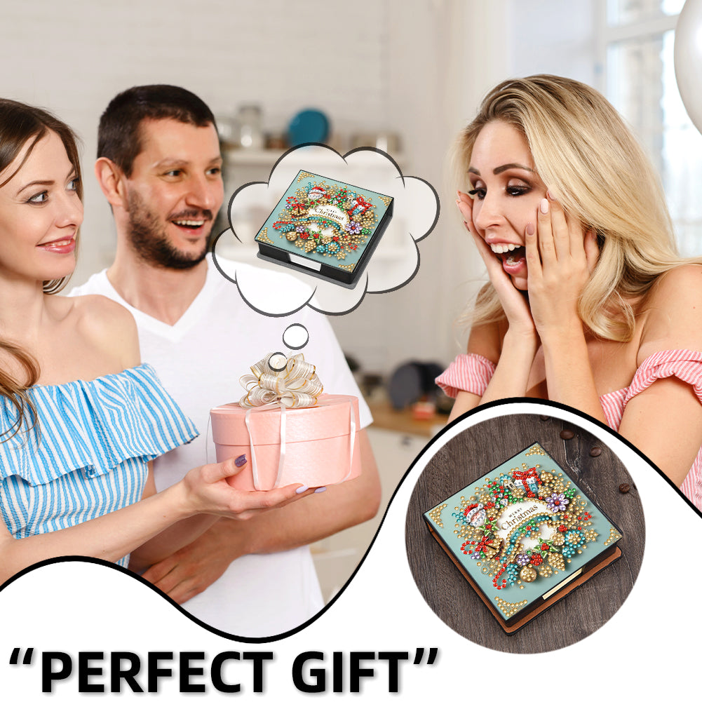 5D DIY Leather Xmas Diamond Painting Notecard Box Gem Art Sticky Note Holder