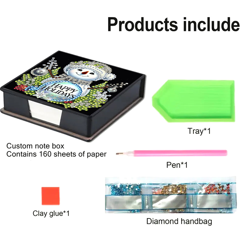 5D DIY Leather Xmas Diamond Painting Notecard Box Gem Art Sticky Note Holder