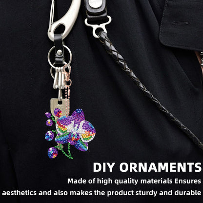 6PCS 2D Flat DIY Diamond Painting Keychain Double Sided Drill Diamond Art Kits