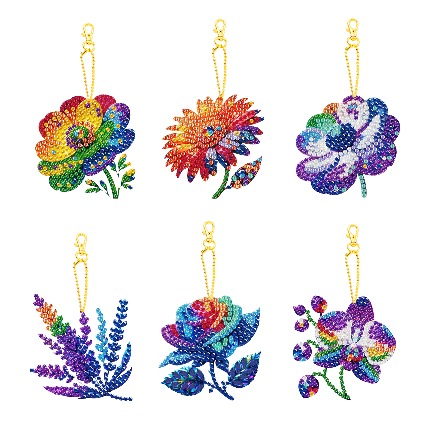 6PCS 2D Flat DIY Diamond Painting Keychain Double Sided Drill Diamond Art Kits