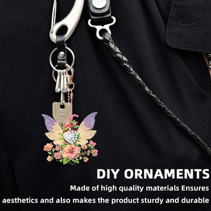 6PCS 2D Flat DIY Diamond Painting Keychain Double Sided Drill Diamond Art Kits
