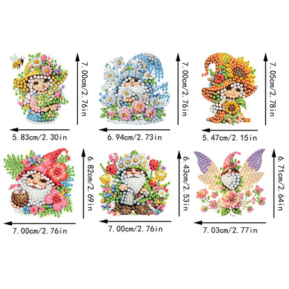 6PCS 2D Flat DIY Diamond Painting Keychain Double Sided Drill Diamond Art Kits