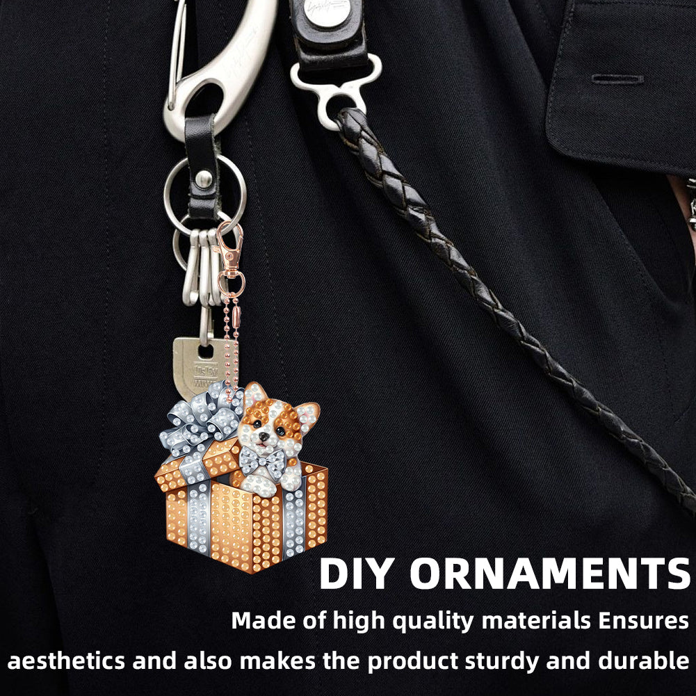 6PCS 2D Flat DIY Diamond Painting Keychain Double Sided Drill Diamond Art Kits