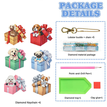 6PCS 2D Flat DIY Diamond Painting Keychain Double Sided Drill Diamond Art Kits