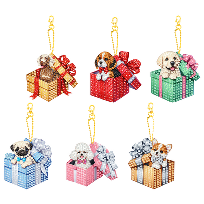 6PCS 2D Flat DIY Diamond Painting Keychain Double Sided Drill Diamond Art Kits