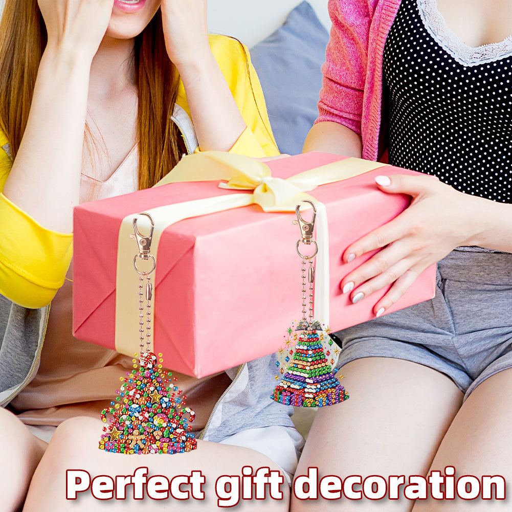6PCS 2D Flat DIY Diamond Painting Keychain Double Sided Drill Diamond Art Kits