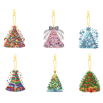 6PCS 2D Flat DIY Diamond Painting Keychain Double Sided Drill Diamond Art Kits