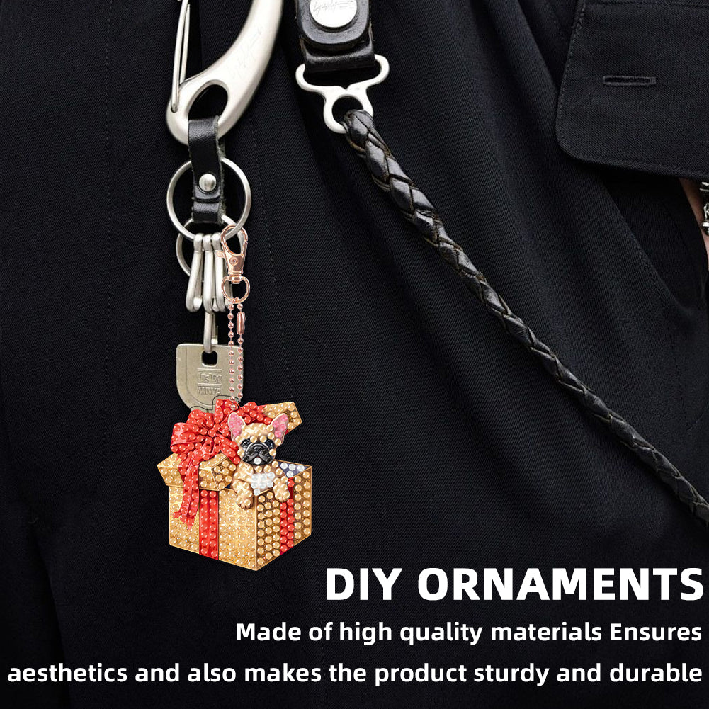 6PCS 2D Flat DIY Diamond Painting Keychain Double Sided Drill Diamond Art Kits