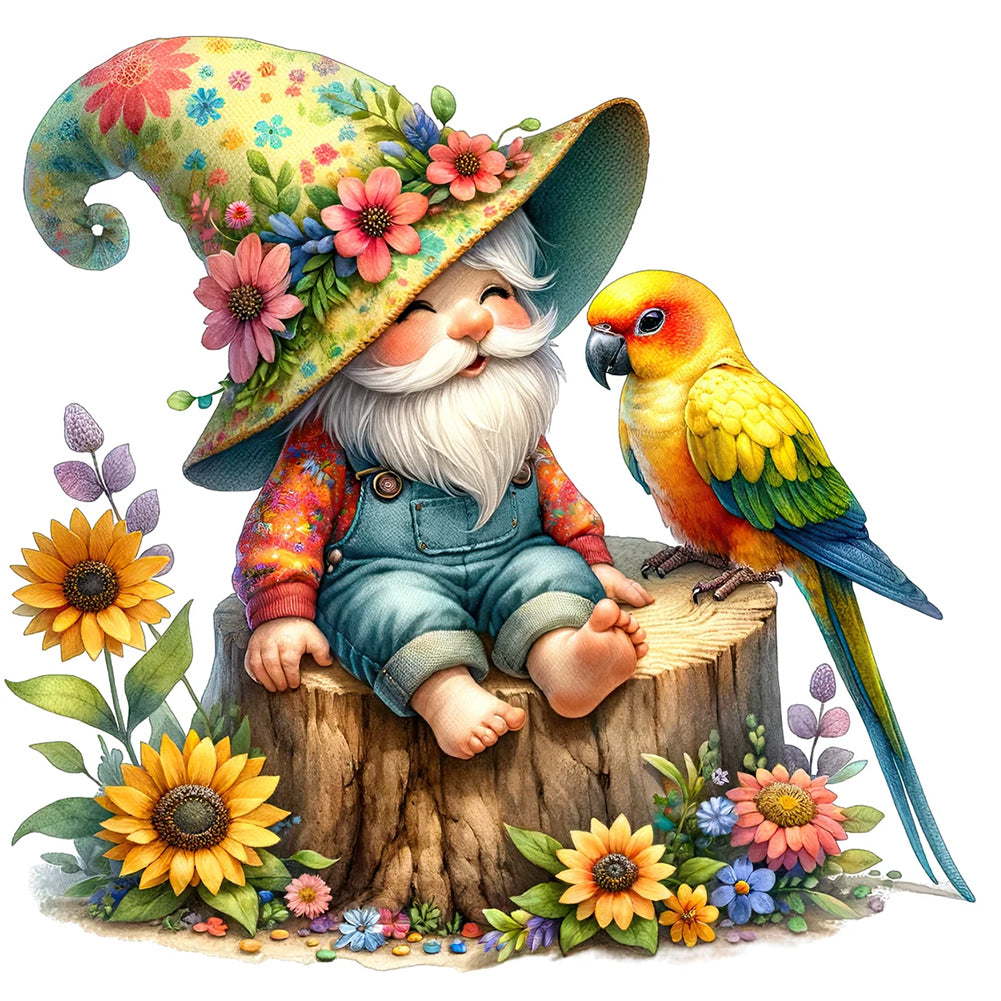 Gnome And Bird - Full Round Drill Diamond Painting 40*40CM