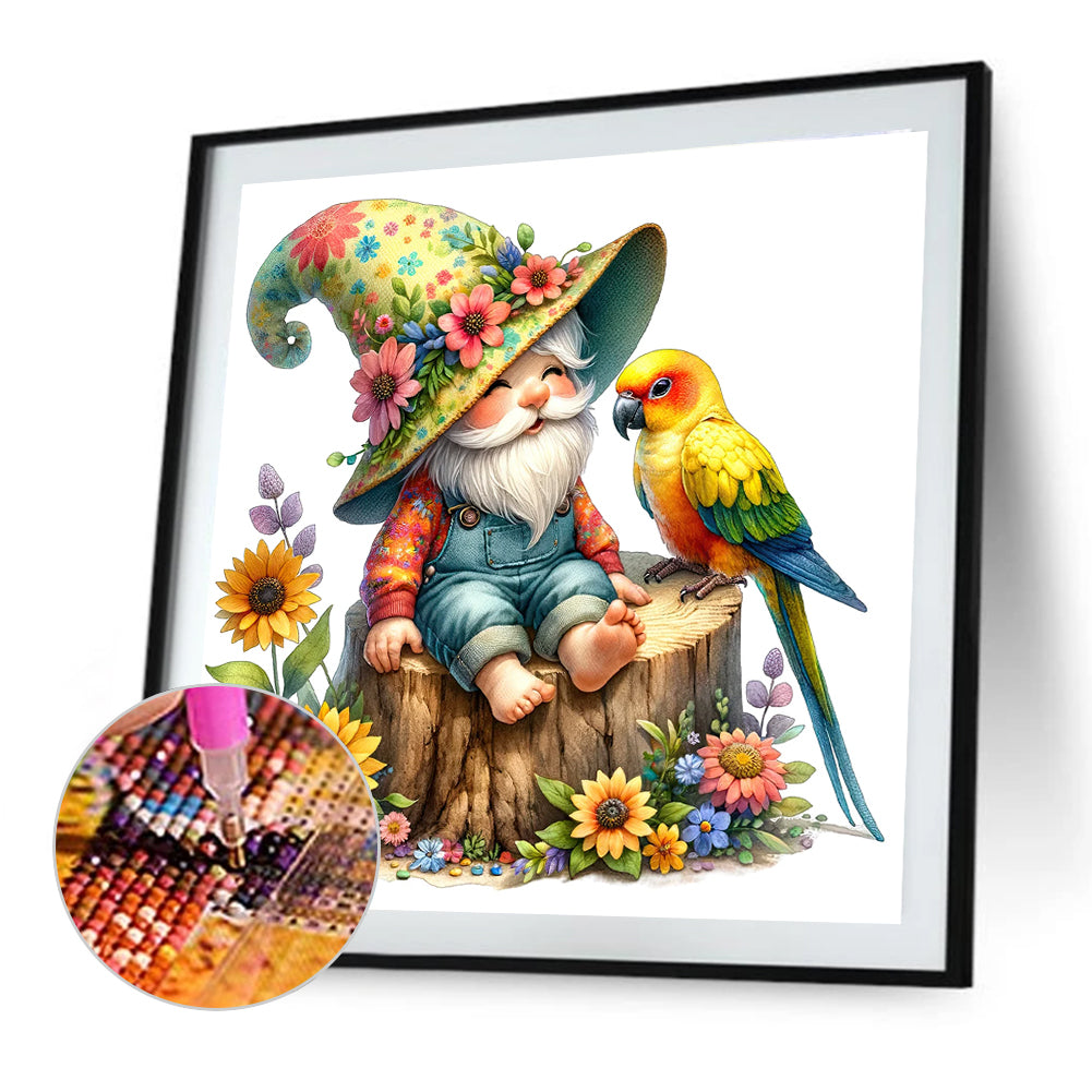 Gnome And Bird - Full Round Drill Diamond Painting 40*40CM