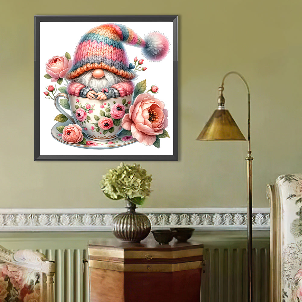 Gnome And Flower Cup - Full Round Drill Diamond Painting 40*40CM