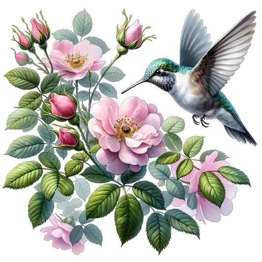Hummingbird And Rose - Full Round Drill Diamond Painting 30*30CM