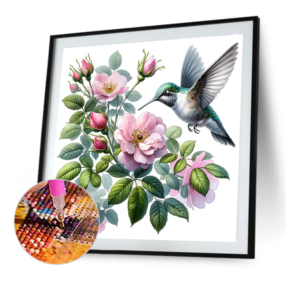 Hummingbird And Rose - Full Round Drill Diamond Painting 30*30CM