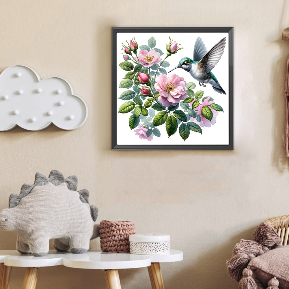 Hummingbird And Rose - Full Round Drill Diamond Painting 30*30CM