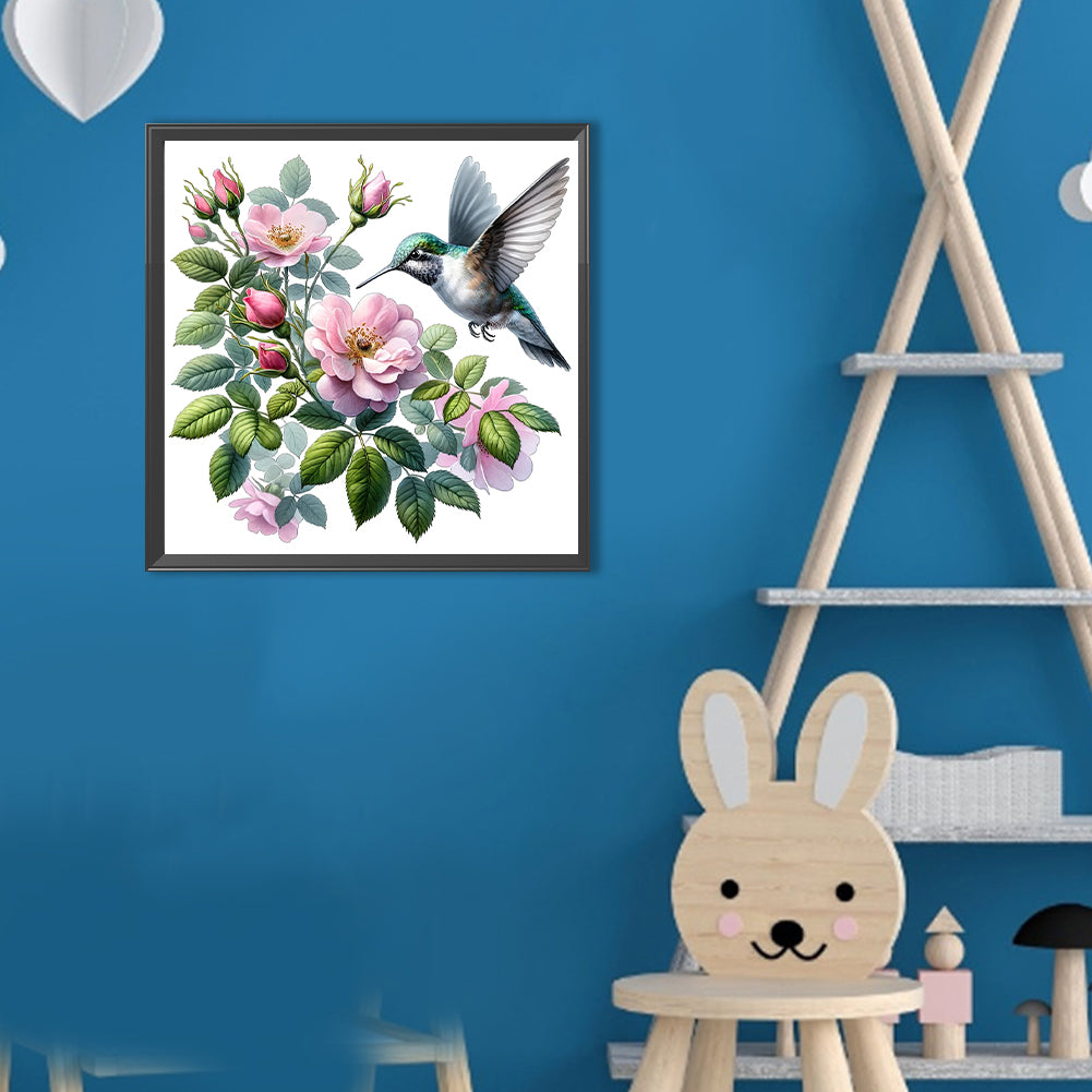 Hummingbird And Rose - Full Round Drill Diamond Painting 30*30CM