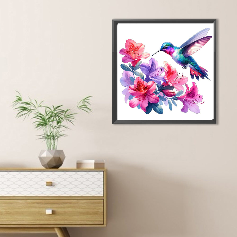 Hummingbird And Azalea - Full Round Drill Diamond Painting 30*30CM