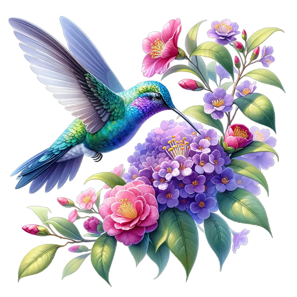 Hummingbird And Camellia - Full Round Drill Diamond Painting 30*30CM