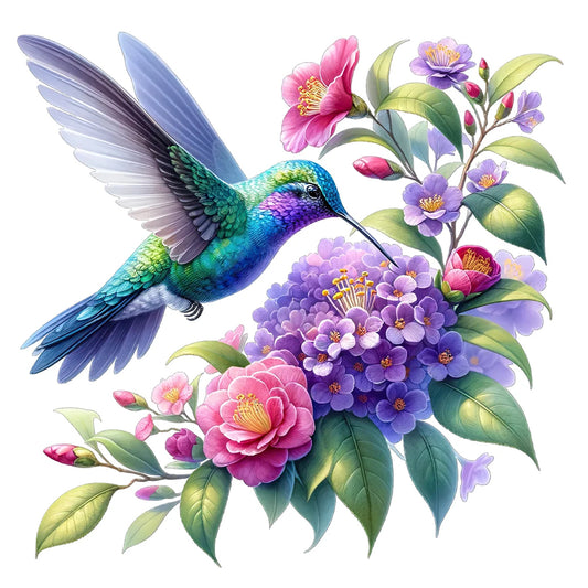 Hummingbird And Camellia - Full Round Drill Diamond Painting 30*30CM