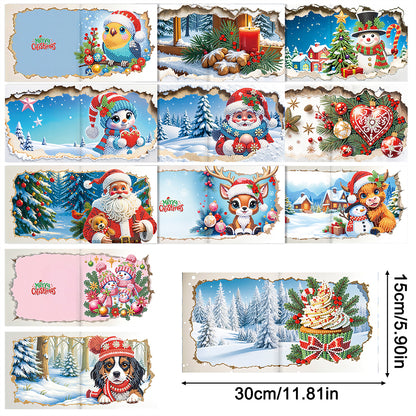 12PCS DIY Xmas Pattern Diamond Art Greeting Cards for Festivals and Celebrations