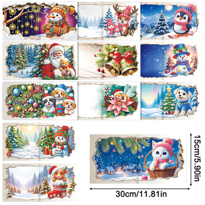 12PCS DIY Xmas Pattern Diamond Art Greeting Cards for Festivals and Celebrations