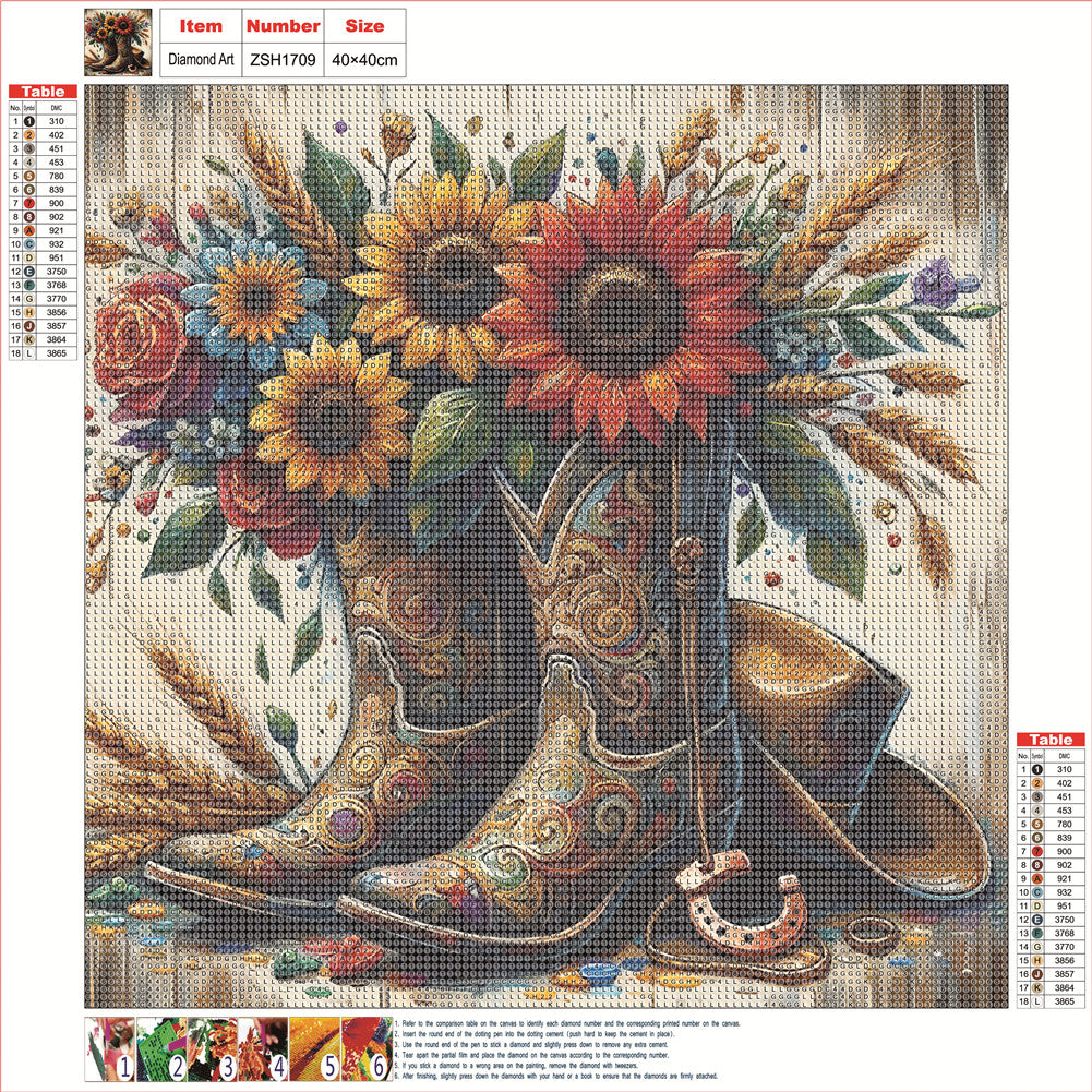 Cowboy Boots - Full Round Drill Diamond Painting 40*40CM