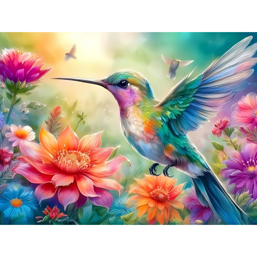 Flower Hummingbird - Full Round Drill Diamond Painting 40*30CM