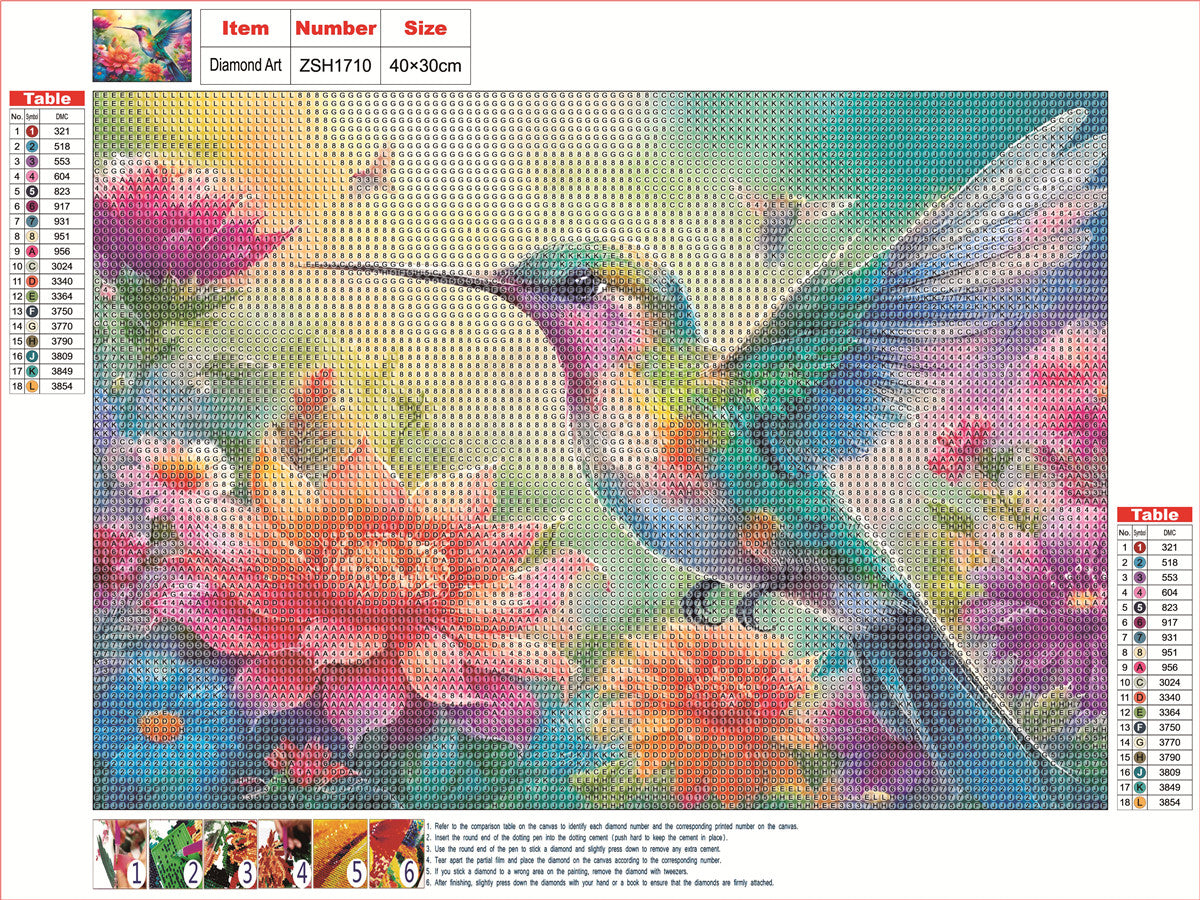 Flower Hummingbird - Full Round Drill Diamond Painting 40*30CM