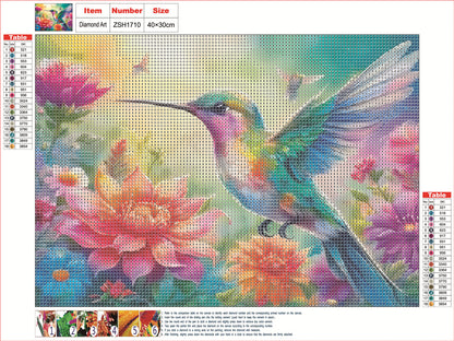 Flower Hummingbird - Full Round Drill Diamond Painting 40*30CM