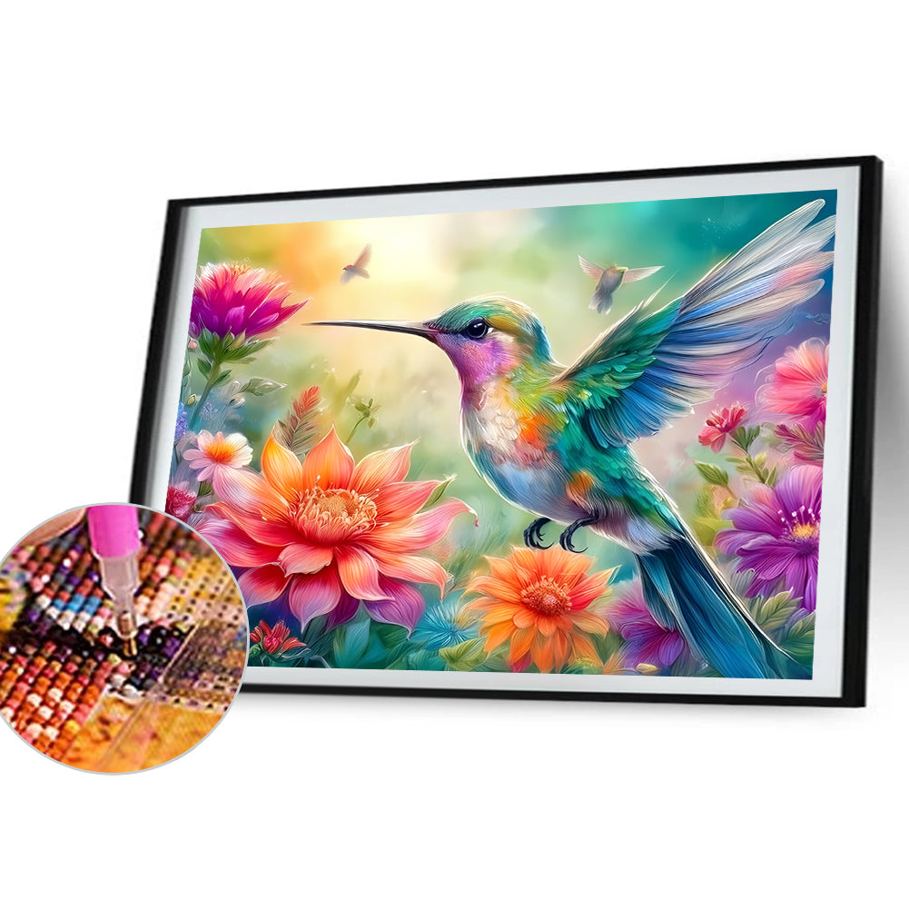 Flower Hummingbird - Full Round Drill Diamond Painting 40*30CM