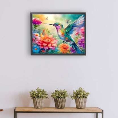 Flower Hummingbird - Full Round Drill Diamond Painting 40*30CM