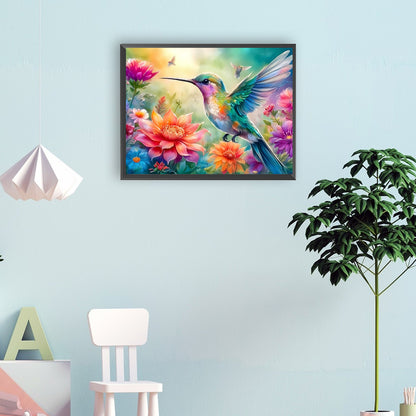 Flower Hummingbird - Full Round Drill Diamond Painting 40*30CM