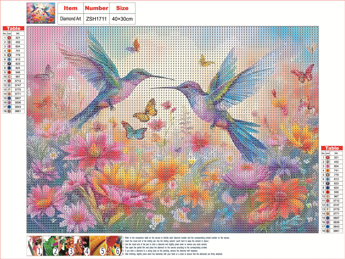 Flower Hummingbird - Full Round Drill Diamond Painting 40*30CM