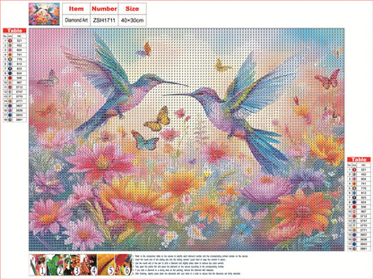 Flower Hummingbird - Full Round Drill Diamond Painting 40*30CM