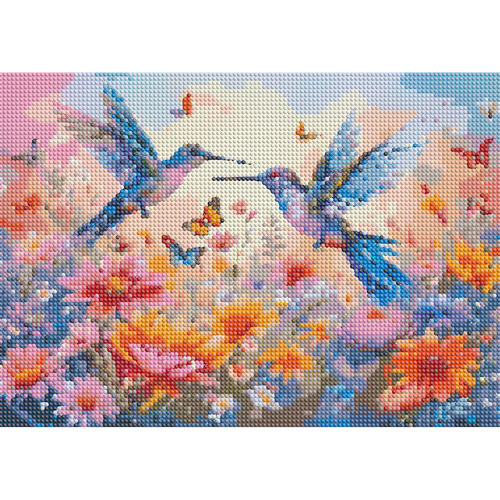 Flower Hummingbird - Full Round Drill Diamond Painting 40*30CM