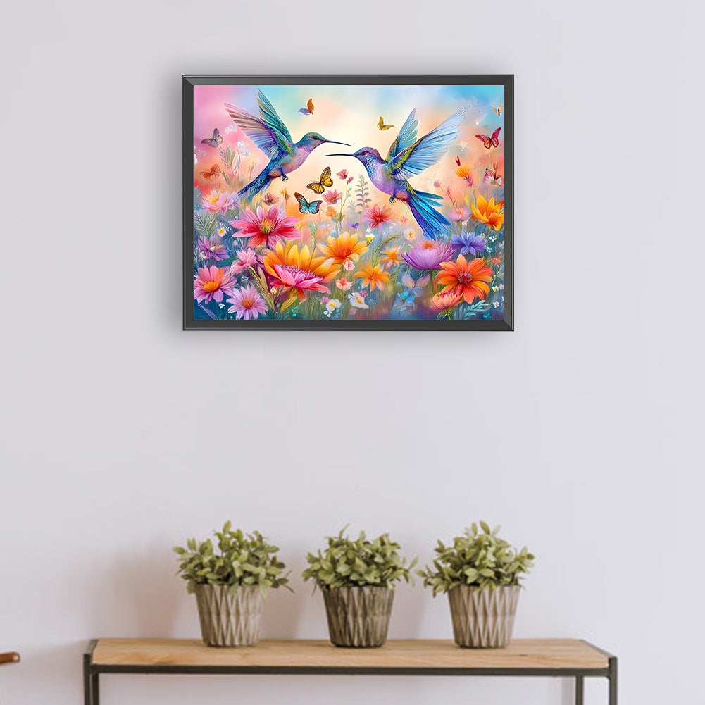Flower Hummingbird - Full Round Drill Diamond Painting 40*30CM