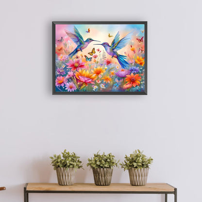 Flower Hummingbird - Full Round Drill Diamond Painting 40*30CM