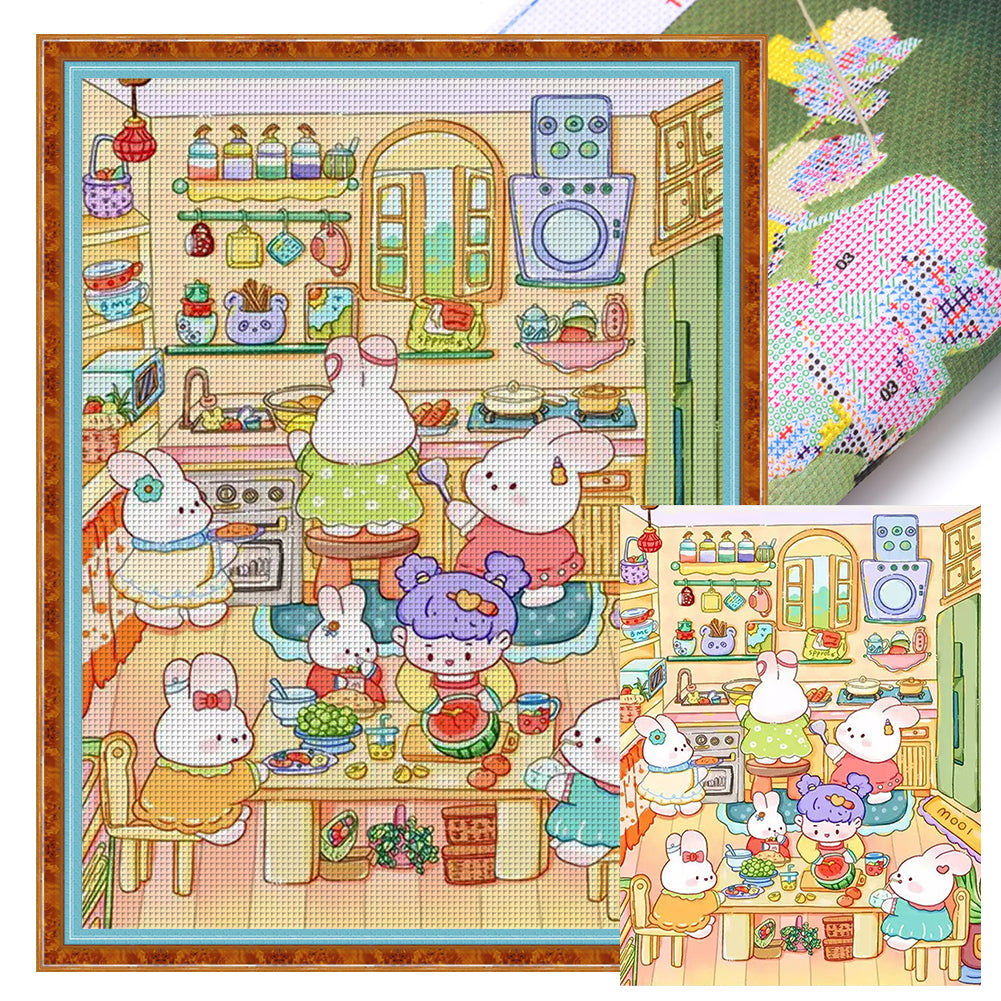 Cute Bunny - 9CT Stamped Cross Stitch 60*80CM (Mona Lisa Brand)